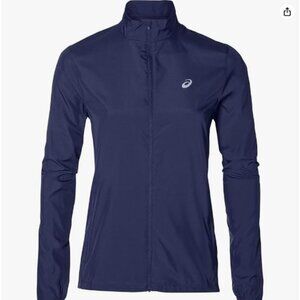ASICS Women's Silver Jacket Medium Lightweight Running Track Sports Navy Blue